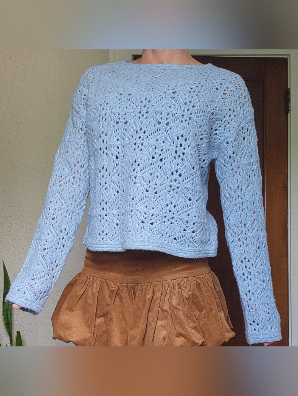UNIVERSAL THREAD Light Blue Boat Neck Openwork Pullover Sweater, Size Small, NWT
